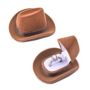lemonadeus cowboy hat shape rings box velvet brown jewelry display storage case rings holder