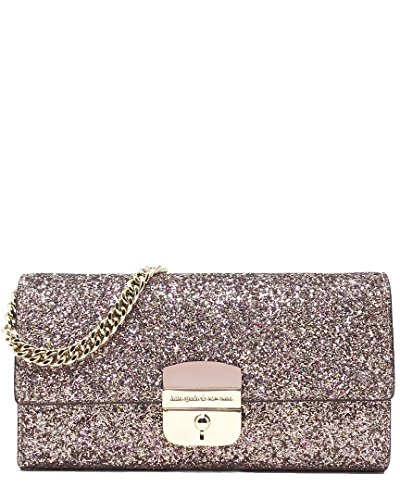 Kate Spade New York Pink Glitter Sunset Lane Milou Wallet Clutch + Chain