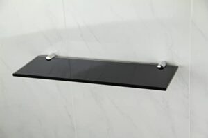 bsm marketing gloss black glass shelf with two chrome finish brackets 300mm x 100mm toughened safety