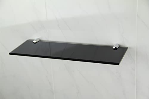 BSM Marketing Gloss Black Glass Shelf with Two Chrome Finish Brackets 300mm x 100mm Toughened Safety