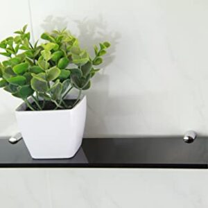 BSM Marketing Gloss Black Glass Shelf with Two Chrome Finish Brackets 300mm x 100mm Toughened Safety