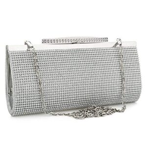 kalinnu evening party clutch handbag bling shiny sparkly rhinestone wedding purse for women (silver)