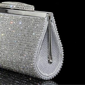 KALINNU Evening Party Clutch Handbag Bling Shiny Sparkly Rhinestone Wedding Purse for Women (Silver)