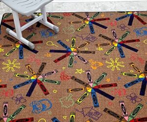 kidcarpet.com fe811-26y crayon scribbles children’s nylon area rug, 6′ x 6′, multicolored