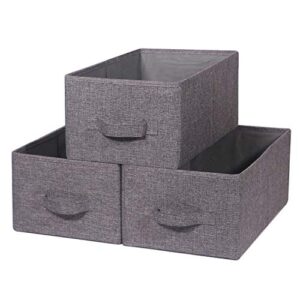 set of 3 closet organizer bins with handle, linen fabric foldable storage baskets cloth box containers for shelves nursery home office kids toys baby clothes clothing large