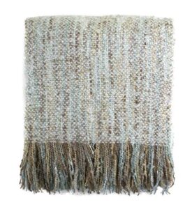 fennco styles light aqua faux mohair shabby chic throw blanket with tassel, 50″ w x 60″ l