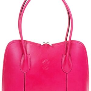 PRIMO SACCHI Italian Smooth Leather Pink Classic Long Handled Handbag Tote Grab Shoulder Bag