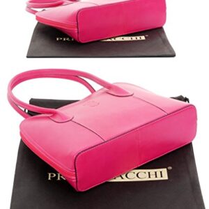 PRIMO SACCHI Italian Smooth Leather Pink Classic Long Handled Handbag Tote Grab Shoulder Bag