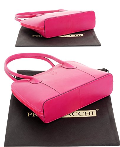 PRIMO SACCHI Italian Smooth Leather Pink Classic Long Handled Handbag Tote Grab Shoulder Bag