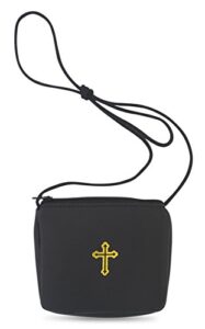 genuine leather communion burse for pyx | fits pyxes up to 30-host capacity | ideal for priests, deacons, and emhcs | traditional catholic design | embossed gold latin cross