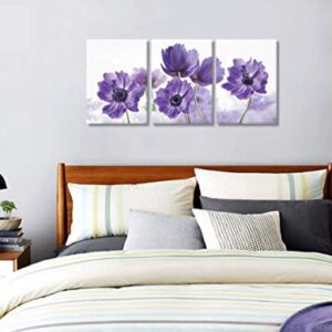 Canvas Art Wall Decor for Bedroom Purple Flower Bloom Close Up Pictures Prints on Canvas Wall Decoration for Bedroom Simple Life Modern Minimalism Artwork Framed Wall Art 3 Piece Canvas Wall Art Set