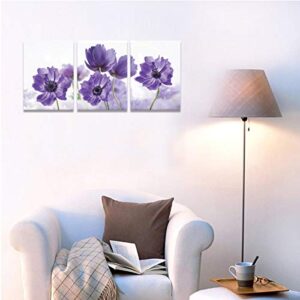 Canvas Art Wall Decor for Bedroom Purple Flower Bloom Close Up Pictures Prints on Canvas Wall Decoration for Bedroom Simple Life Modern Minimalism Artwork Framed Wall Art 3 Piece Canvas Wall Art Set