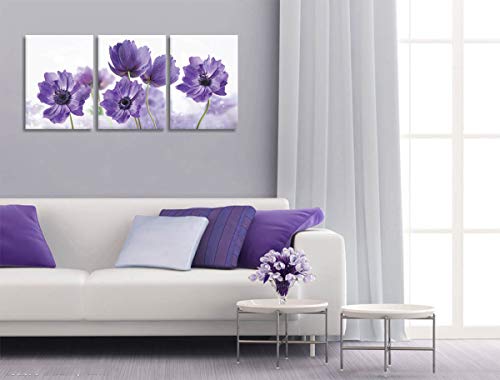 Canvas Art Wall Decor for Bedroom Purple Flower Bloom Close Up Pictures Prints on Canvas Wall Decoration for Bedroom Simple Life Modern Minimalism Artwork Framed Wall Art 3 Piece Canvas Wall Art Set