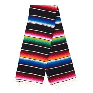 leos imports mexican serape blanket, traditional saltillo mexican blanket, handmade mexican blankets and throws, multipurpose indoor and outdoor blankets and throws, 84 x 55 inches, black