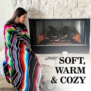 Leos Imports Mexican Serape Blanket, Traditional Saltillo Mexican Blanket, Handmade Mexican Blankets and Throws, Multipurpose Indoor and Outdoor Blankets and Throws, 84 x 55 Inches, Black