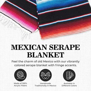 Leos Imports Mexican Serape Blanket, Traditional Saltillo Mexican Blanket, Handmade Mexican Blankets and Throws, Multipurpose Indoor and Outdoor Blankets and Throws, 84 x 55 Inches, Black