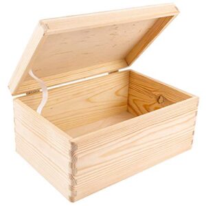 Creative Deco Large Wooden Storage Box with Hinged Lid | 11.8 x 7.87 x 5.51 inches (+-0.5) | Plain Unpainted Gift Box for Tool Toy Shoes Crafts Clothes Jewelry | Rough & UNSANDED Wood Keepsake Chest