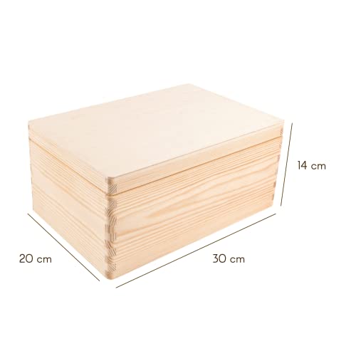 Creative Deco Large Wooden Storage Box with Hinged Lid | 11.8 x 7.87 x 5.51 inches (+-0.5) | Plain Unpainted Gift Box for Tool Toy Shoes Crafts Clothes Jewelry | Rough & UNSANDED Wood Keepsake Chest