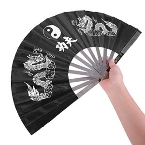 folding hand fan, stainless steel tai chi kung fu fan/karate fans/chinese kung fu fighting fans/wushu fan for performance dance (black)