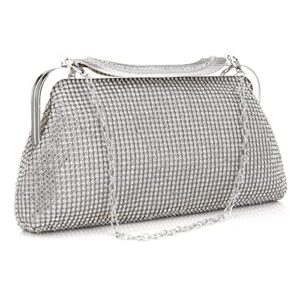 elegant evening party clutch handbag bling shiny sparkly rhinestone wedding purse for women (silver)