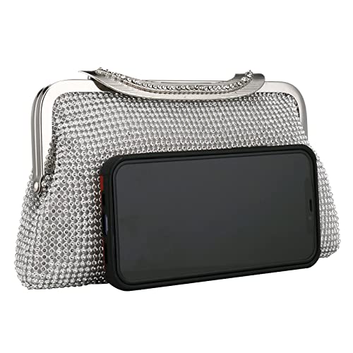 Elegant Evening Party Clutch Handbag Bling Shiny Sparkly Rhinestone Wedding Purse for Women (Silver)