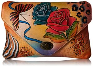 anna by anuschka womens anna anuschka, handpainted leather envelope clutch, rose safari clutch, rose safari, one size us