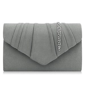 milisente women evening bag velvet pleated clutch purse envelope clutches (gray)