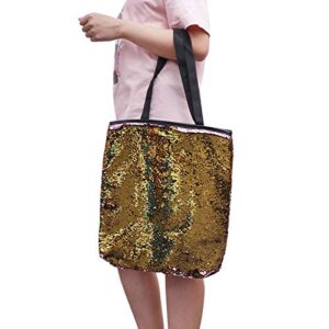 FENICAL Shoulder Bag Sequin Tote Bag Flippy Large Capacity Handbag Fashion Shopping Bag for Women - Pink+Golden