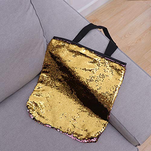 FENICAL Shoulder Bag Sequin Tote Bag Flippy Large Capacity Handbag Fashion Shopping Bag for Women - Pink+Golden