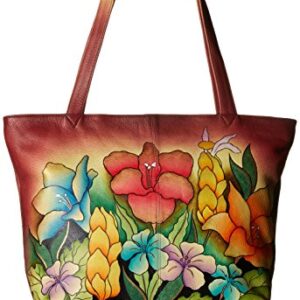 Anna by Anuschka womens N157Genuineleatherconvertible Large Tote Hand-painted Original Artwork,Mediterranean Garden,Large