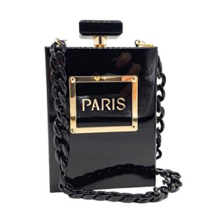 paris perfume shape women acrylic clutch bags evening party purses cocktail banquet handbags (black)