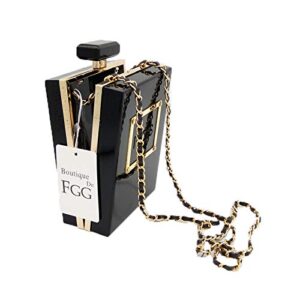Paris Perfume Shape Women Acrylic Clutch Bags Evening Party Purses Cocktail Banquet Handbags (Black)