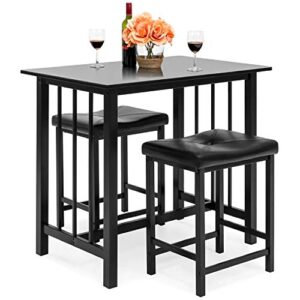 Best Choice Products 3-Piece Counter Height Dining Table Furniture Set for Kitchen, Bar, Bonus Room w/ 2 Faux Leather Backless Stools, Compact, Space-Saving Design - Black