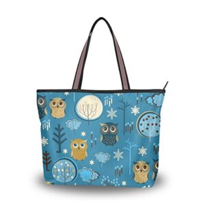 Women Large Tote Top Handle Shoulder Bags Owl Ladies Handbag M