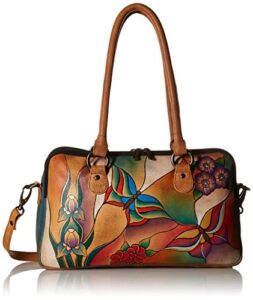 anna by anuschka satchel handbag-leather, butterfly glass painting