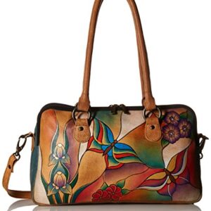 Anna by Anuschka Satchel Handbag-Leather, Butterfly Glass Painting