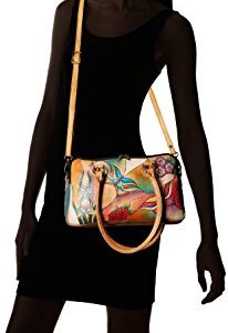 Anna by Anuschka Satchel Handbag-Leather, Butterfly Glass Painting