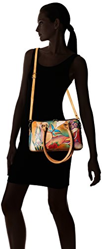 Anna by Anuschka Satchel Handbag-Leather, Butterfly Glass Painting