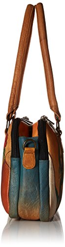 Anna by Anuschka Satchel Handbag-Leather, Butterfly Glass Painting