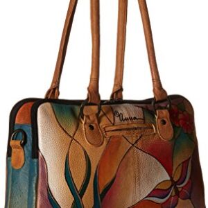 Anna by Anuschka Satchel Handbag-Leather, Butterfly Glass Painting