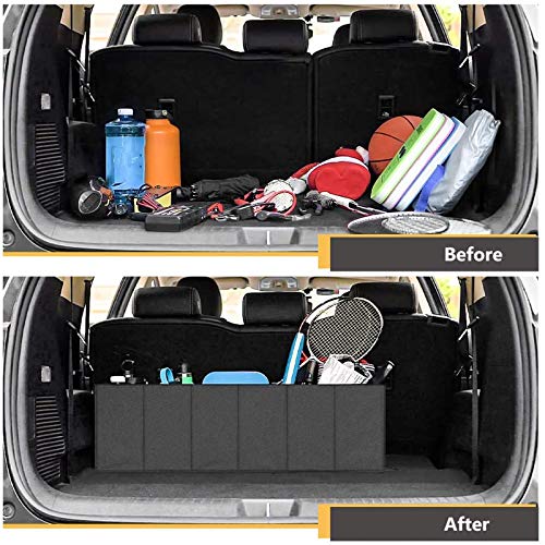 MIU COLOR Car Trunk Organizer for SUV, Expandable Large Capacity, Sturdy Cargo Trunk Storage Organizer, Non Slip Bottom, Black, 70L