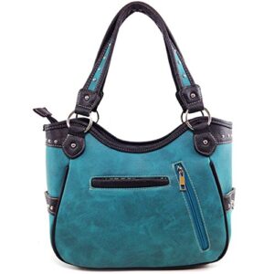 Justin West Cross Studs Concealed Carry Shoulder Handbag Tote Purse Crossbody Wallet (Blue Handbag and Wallet)