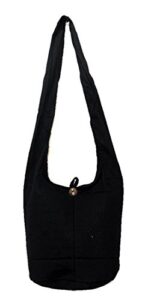 thai hippie hobo sling shoulder bag purse handmade zip plain black cotton gypsy boho messenger medium m721