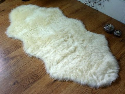 Sheepskin Rug Double Pelt Natural White Fur 2x6