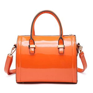 dasein shiny patent faux leather mini barrel body satchel handbag shoulder bag – orange-new