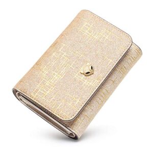 FOXER Small Leather Trifold Wallets for Women, Glett Materials Gift Box Packing Shiny Ladies Mini Purses with ID Window Women's Credit Card Holders Elegant Card Wallets (Gold)