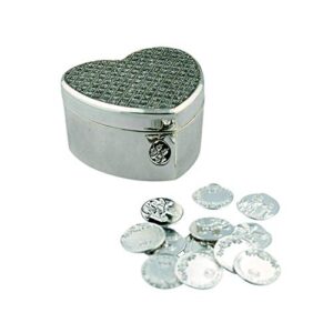 Arras De Boda Gift Set | Comes with Coins | 9 Styles | Wedding Metal Boxes Spanish Matrimony Ceremony (Heart Shaped with Checkerboard)