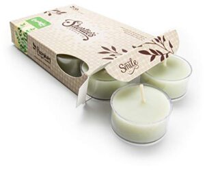 eucalyptus leaf premium tealight candles – highly scented with essential & natural oils – 6 green tea lights – beautiful candlelight – made in the usa – fresh & clean collection