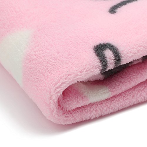 COSMOZ dryd Cat White Heart Pattern Pink Background Soft Lightweight Coral Fleece 230GSM Blanket Throw 50" x 60"