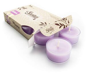 pure english lavender premium tealight candles – highly scented with essential & natural oils – 6 purple tea lights – beautiful candlelight – made in the usa – flower & floral collection